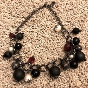 Beautiful Short Black, Red, and Pearls Necklace